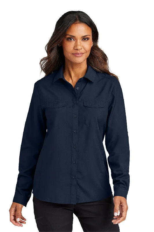 Port Authority Womens Daybreak Moisture Wicking Long Sleeve Button Down Shirt w/ Pockets - True Navy Blue - New