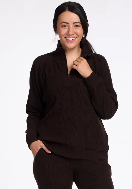 Easy Fashion Quinn Ribbed 1/4 Zip - French Roast