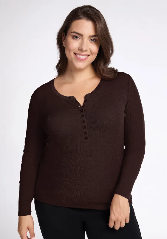 Fashion Design Reese Ribbed Henley - French Roast