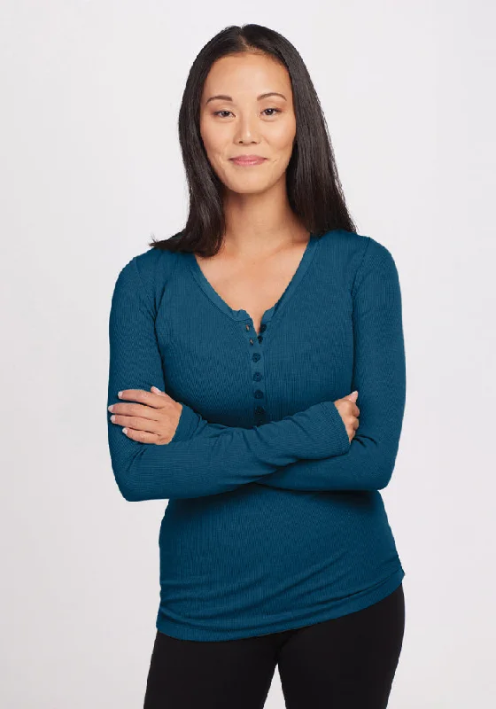 Creative Prints Reese Ribbed Henley - Real Teal