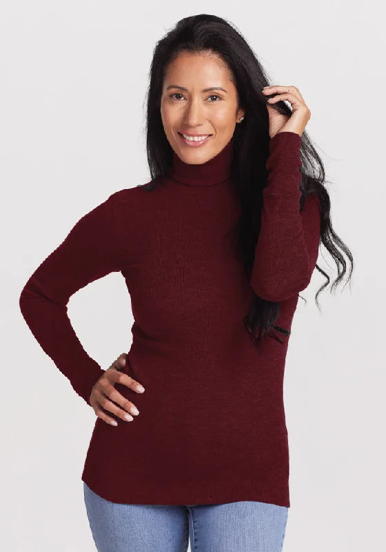 Retro Fashion Sage Ribbed Turtleneck - Cranberry Melange