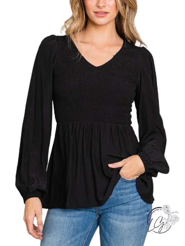 Breathable Design Lightweight Dream Smocked Bubble Sleeve Top