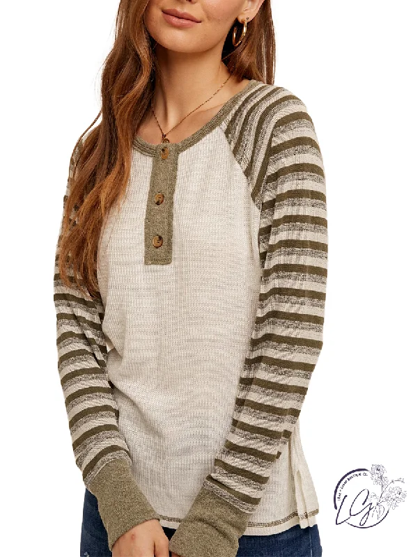 Fresh Wear Striped Contrast Knit Henley Top
