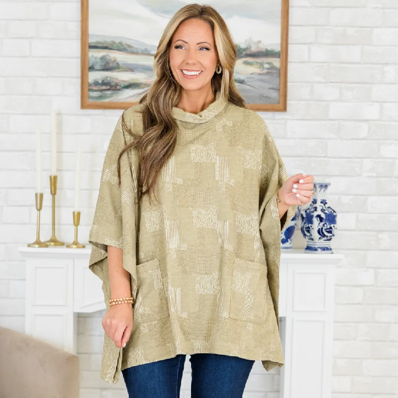 Stylish Wear Sweater Weather Poncho, Taupe