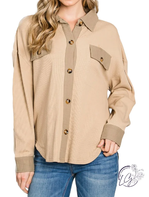 Fashion Selection Cozy Chic Mixed Fabric Shirt