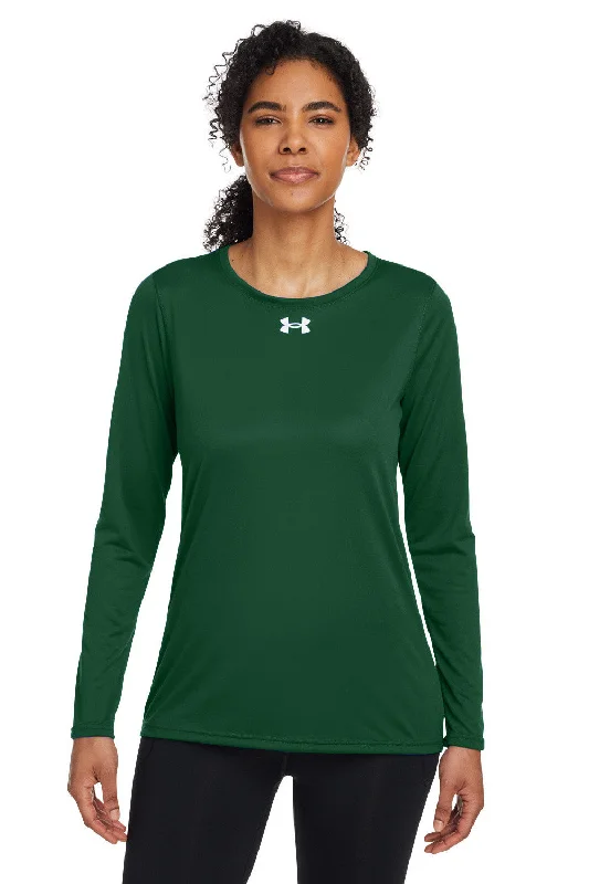 Under Armour Womens Team Tech Moisture Wicking Long Sleeve Crewneck T-Shirt - Forest Green