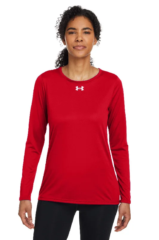 Under Armour Womens Team Tech Moisture Wicking Long Sleeve Crewneck T-Shirt - Red