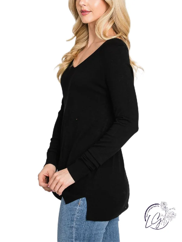Embroidered Letters Ran Out Of Time V-Neck Sweater